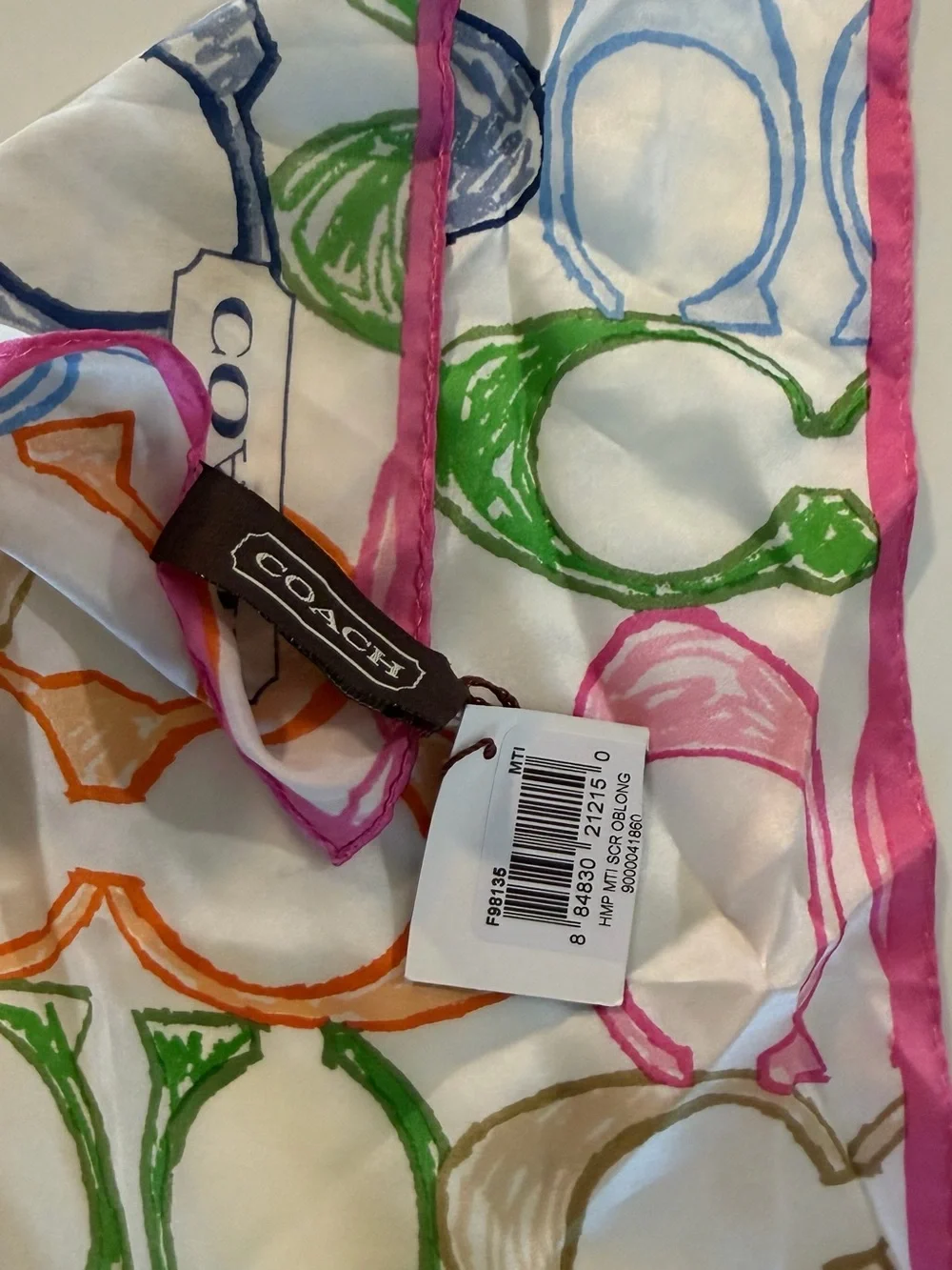 NWT Coach Multicolor Silk Scarf with Pink Trim - Picture 1 of 8